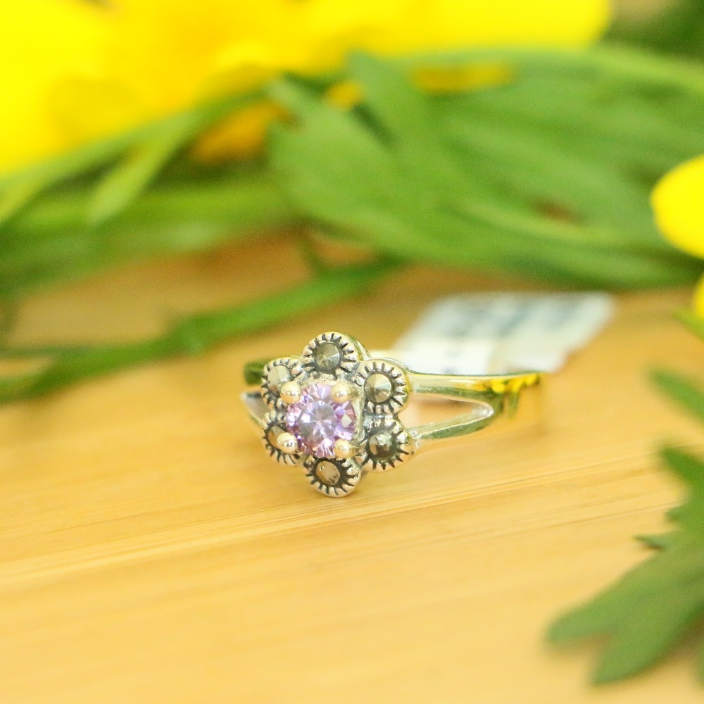 925. Sterling silver marcasite cubic zirconia purple - Picture 3 of 8